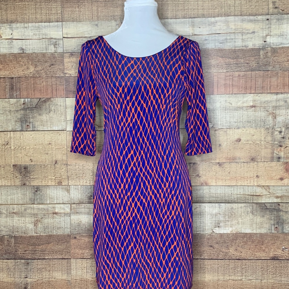 NICO LA Navy Orange Diamond Lined Tunic Dress Sm